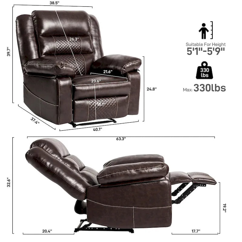 Fauteuil inclinable de massage en cuir respirant Canapé inclinable manuel pour salon