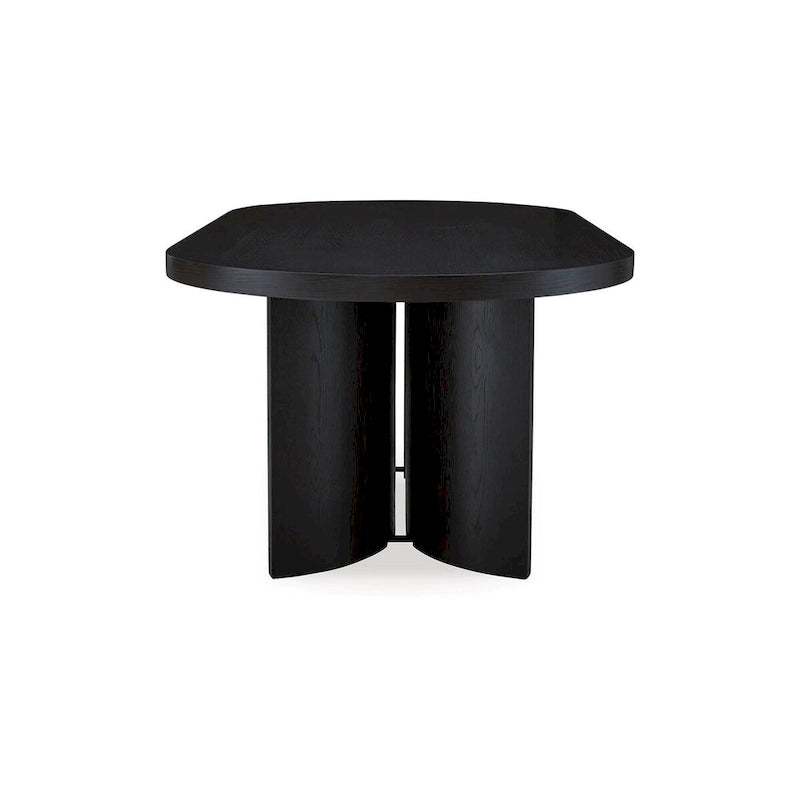Table de salle à manger de 86 pouces, plateau ovale, pied central, incurvée, finition noire