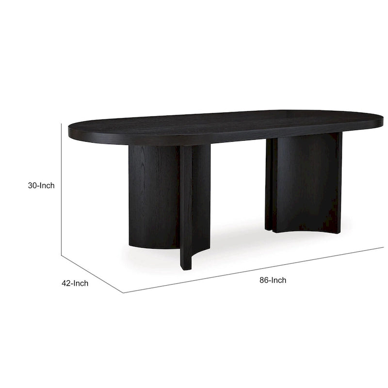 Table de salle à manger de 86 pouces, plateau ovale, pied central, incurvée, finition noire