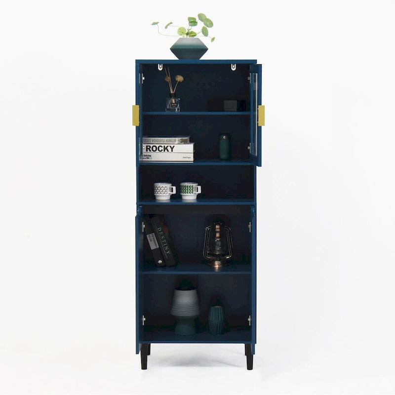 Meuble de rangement haut avec 2 portes vitrées et 2 portes, armoire moderne autoportante pour salle de bain, salle à manger ou salon
