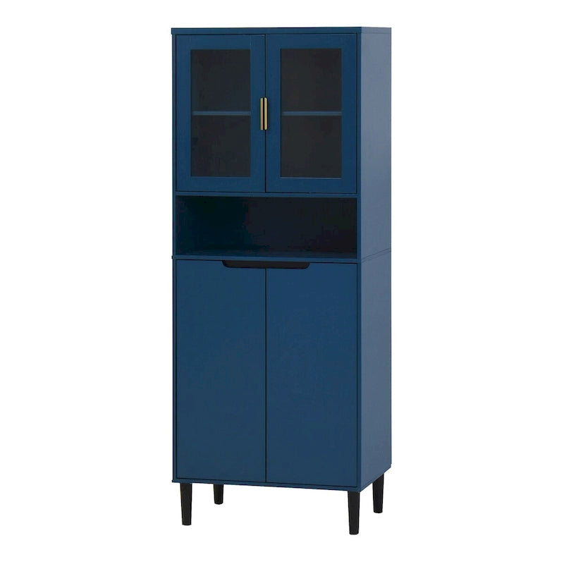 Meuble de rangement haut avec 2 portes vitrées et 2 portes, armoire moderne autoportante pour salle de bain, salle à manger ou salon