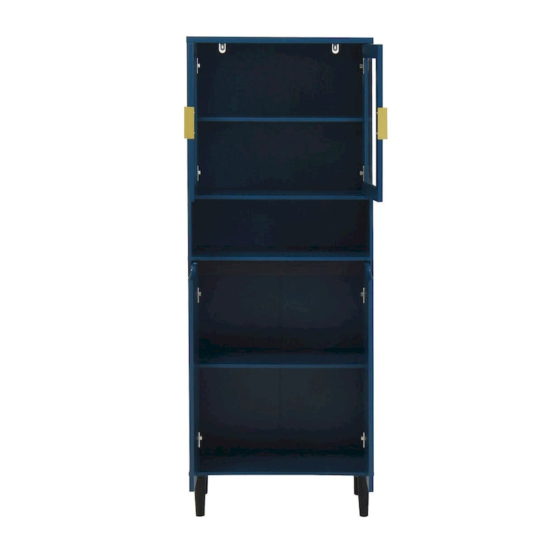 Meuble de rangement haut avec 2 portes vitrées et 2 portes, armoire moderne autoportante pour salle de bain, salle à manger ou salon