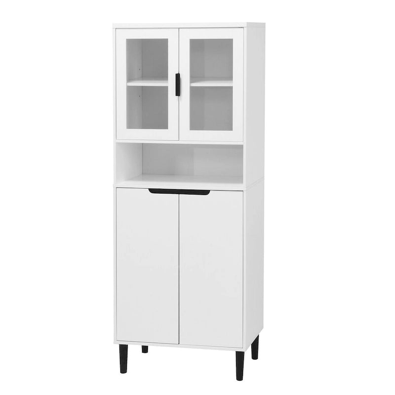 Meuble de rangement haut avec 2 portes vitrées et 2 portes, armoire moderne autoportante pour salle de bain, salle à manger ou salon
