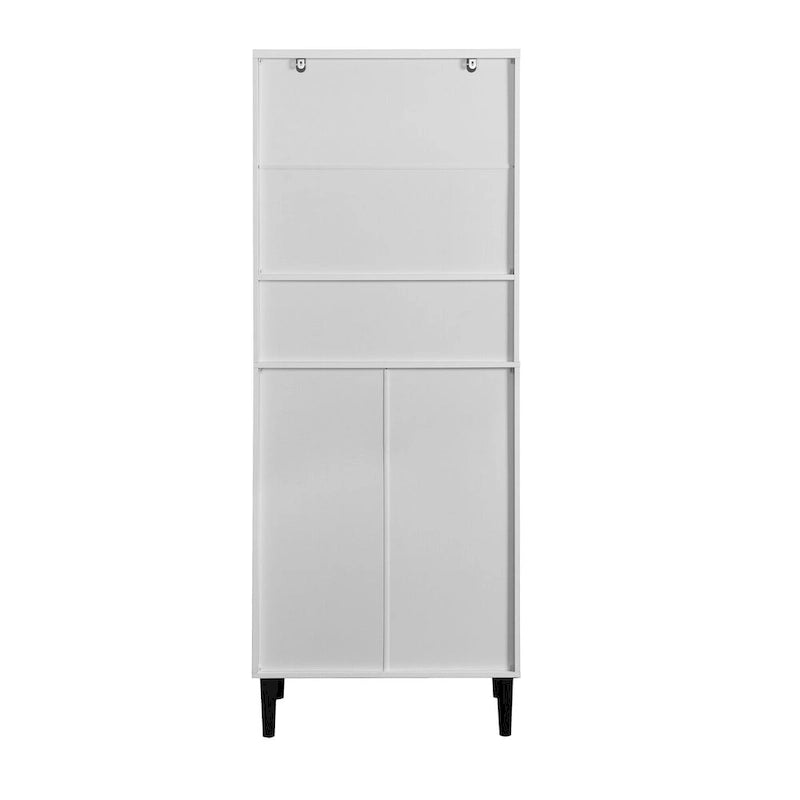 Meuble de rangement haut avec 2 portes vitrées et 2 portes, armoire moderne autoportante pour salle de bain, salle à manger ou salon
