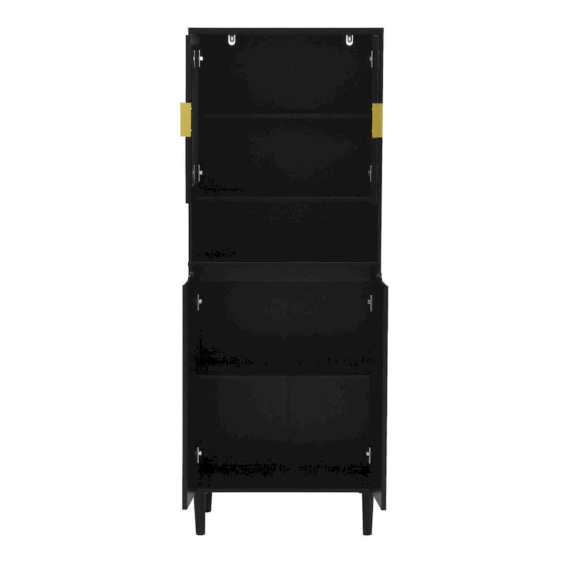Meuble de rangement haut avec 2 portes vitrées et 2 portes, armoire moderne autoportante pour salle de bain, salle à manger ou salon