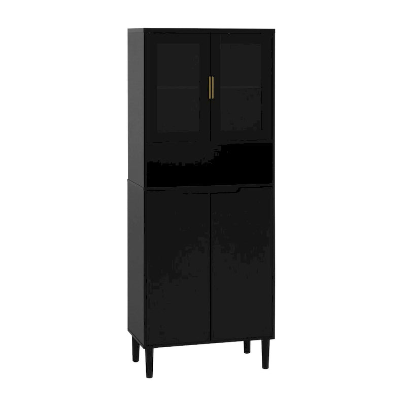 Meuble de rangement haut avec 2 portes vitrées et 2 portes, armoire moderne autoportante pour salle de bain, salle à manger ou salon