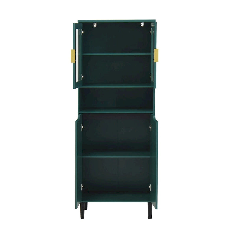 Meuble de rangement haut avec 2 portes vitrées et 2 portes, armoire moderne autoportante pour salle de bain, salle à manger ou salon