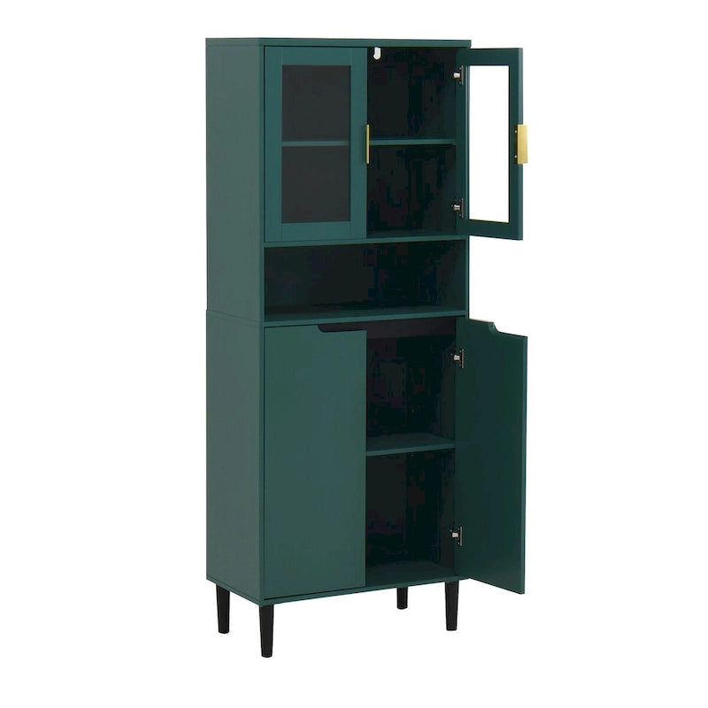 Meuble de rangement haut avec 2 portes vitrées et 2 portes, armoire moderne autoportante pour salle de bain, salle à manger ou salon
